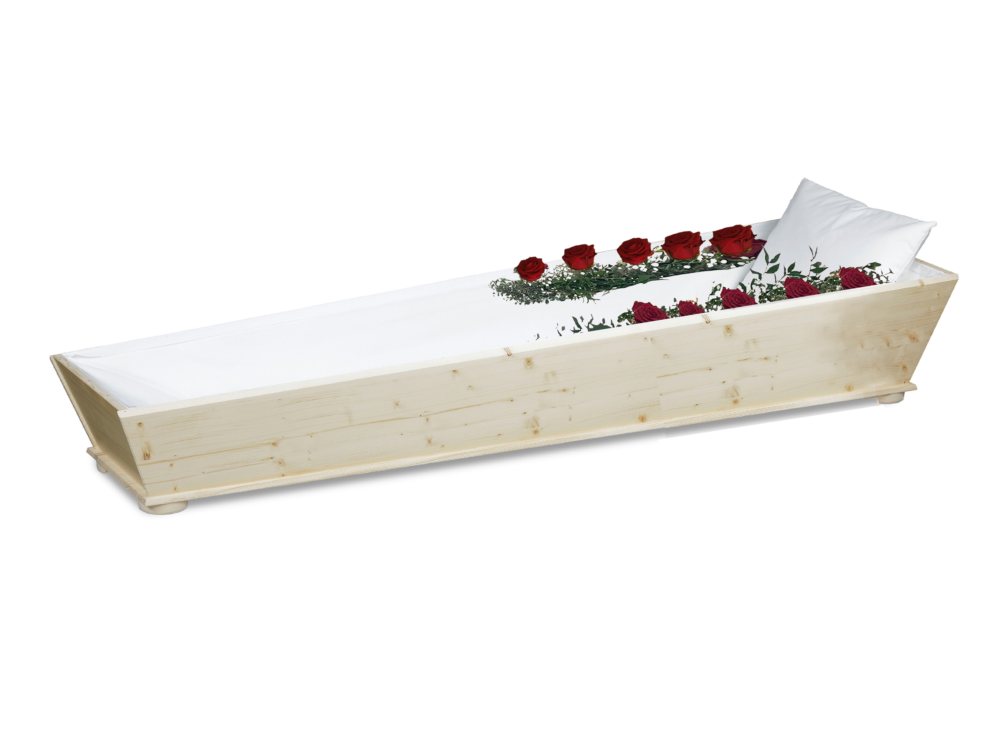 Beispielbild / Sargblumen klassisch mit Sarg 100099 Tanne Typ Luzern (Kremationssarg), roh, natur